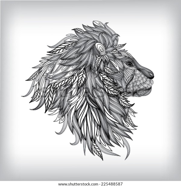 ベクター画像の背景に手描きのライオンイラストeps10 のベクター画像素材 ロイヤリティフリー Shutterstock