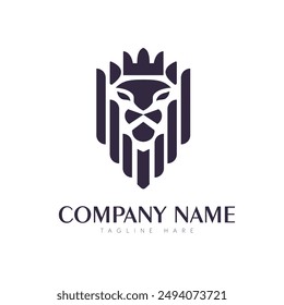 Hand drawn lion logo template with minimalist crown