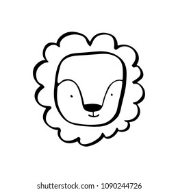 Hand drawn lion. Nursery poster in scandinavian style. Monochrome vector illustration.