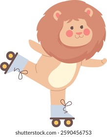 Hand Drawn Lion On Roller Skates Vector Illustration