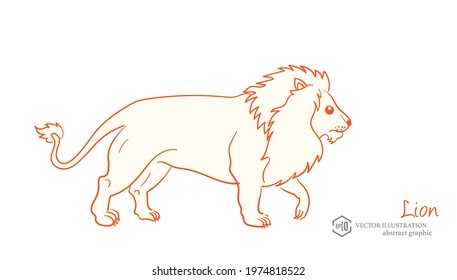 Hand drawn lion outline, abstract vector wildlife cartoon image, children's biological knowledge education material.