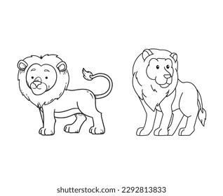 Hand drawn lion outline illustration. Lion coloring book page illustration. Ready to use, vector file, ready to print, easy to edit. Animals coloring page or coloring book.