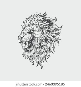 hand drawn lion sketch in engraving style Wild animal Vector Illustration