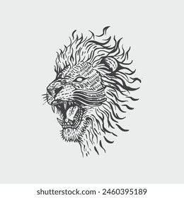 hand drawn lion sketch in engraving style Wild animal Vector Illustration