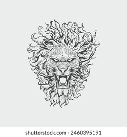 hand drawn lion sketch in engraving style Wild animal Vector Illustration