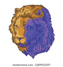 HAND DRAWN LION WILDCAT CAT ANIMAL WILDLIFE NATURE HEAD PORTRAIT SAFARI MASCOT SHADOW IMPRESSIONIST SHADOW VINTAGE TSHIRT TEE PRINT FOR APPAREL MERCHANDISE