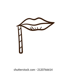 Hand Drawn Lips. Birthday Clipart In Doodle Style.  Holiday Attributes For Purim, Photo Props, Design Of A Fun Party. Vector Isolated Illustration On A White Background. 