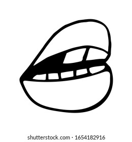 Hand drawn lips in doodle style isolated on white background. Use for printing on clothing and accessories. Stock vector illustration
