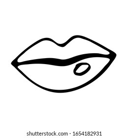 Hand drawn lips in doodle style isolated on white background. Use for printing on clothing and accessories. Stock vector illustration