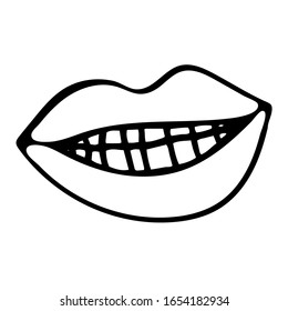 Hand drawn lips in doodle style isolated on white background. Use for printing on clothing and accessories. Stock vector illustration