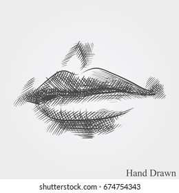 Hand drawn lips. Face parts in sketch style vector illustration isolated on white background.