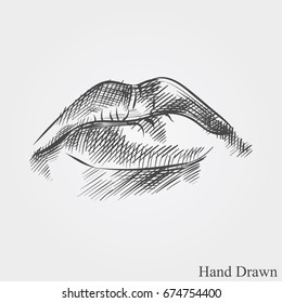 Hand drawn lips. Face parts in sketch style vector illustration isolated on white background.