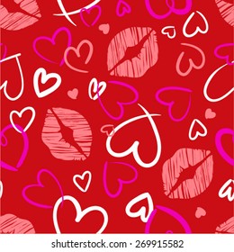 Hand Drawn Lips Hearts Seamless