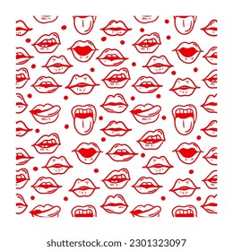 Hand Drawn Lips Pose Seamless Pattern Background