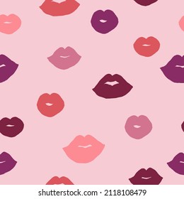 Hand drawn lips seamless modern abstract multicolored pattern. Cute vector line for paper, fabric background.