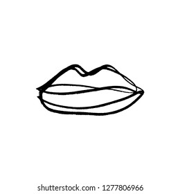 Hand drawn lips symbol, logo. Picture, label, print for clothes and other, element for design and other