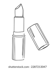 Hand drawn lipstick in line art style. Vector illustration.