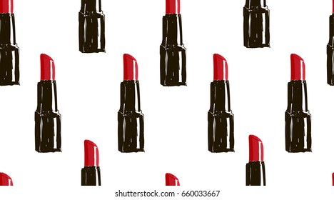 Hand drawn Lipstick seamless pattern. Makeup design elements. Modern beauty illustration seamless pattern. Sketch set.