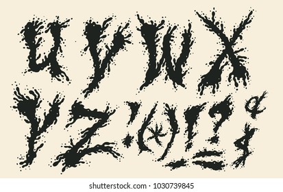 Hand Drawn Liquid Font and Alphabet Set.  typography vector illustration.