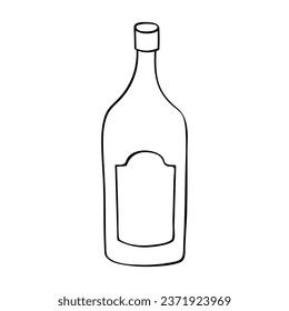 Hand drawn liquor bottle illustration. Alcohol drink clipart in doodle style. Single element for design