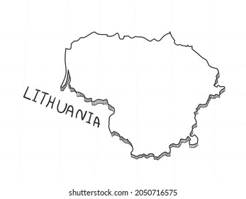 Hand Drawn of Lithuania 3D Map on White Background.