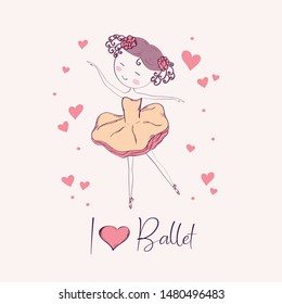 Hand drawn little ballerina. Vector illustration.