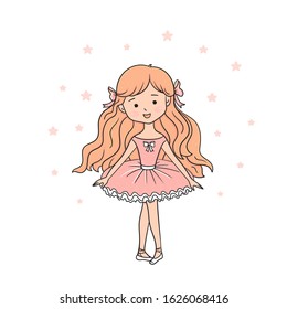 Hand drawn little beautiful  ballerina girl. Cute little girl, vector illustration. 