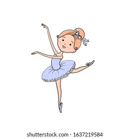 Hand drawn little beautiful  ballerina girl. Cute little dancing  ballerina. Vector illustration. 