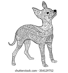 Hand drawn little dog. Isolated on transparent background. anti stress Coloring Page Vector monochrome sketch.