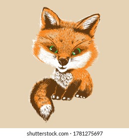 Hand drawn little fox on beige background vector illustration