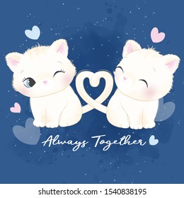 Hand drawn little kitty with love