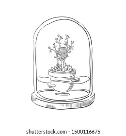 Hand drawn little tree house in pot vector