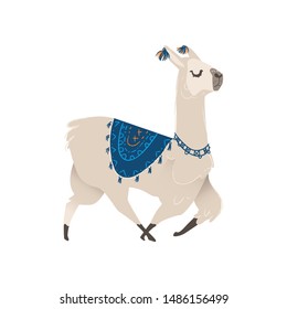 Hand drawn llama or alpaca the element for greeting cards and invitation the flat cartoon vector illustration isolated on white background. Cute trendy Peru animal character.