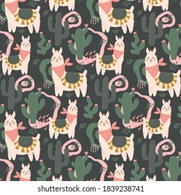 Hand drawn Llama cactus pattern