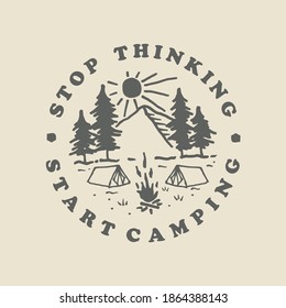hand drawn llustration vector that illustrates nature, adventure, and camping. emblem t-shirt design