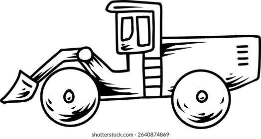 Hand drawn loader truck in black and white illustration