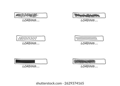 Conjunto de Barras de Carga Desenhadas à Mão - Indicadores de Progresso do Estilo Doodle