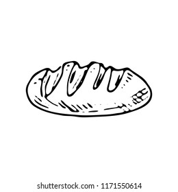 Hand drawn loaf doodle. Sketch food and drink, icon. Decoration element. Isolated on white background. Vector illustration.