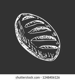 Hand drawn loaf doodle. Sketch food and drink, icon. Decoration element. Isolated on black background. Vector illustration.
