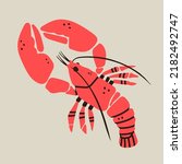 Hand drawn Lobster or crayfish. Seafood shop logo, signboard, restaurant menu, fish market, banner, poster design template. Fresh seafood or shellfish product. Trendy Vector illustration. Flat design