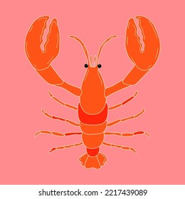 Hand drawn Lobster or crayfish. Seafood shop logo, signboard, restaurant menu, fish market, banner, poster design template. Fresh seafood or shellfish product. Trendy Vector illustration. Flat design