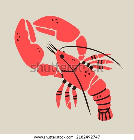 Hand drawn Lobster or crayfish. Seafood shop logo, signboard, restaurant menu, fish market, banner, poster design template. Fresh seafood or shellfish product. Trendy Vector illustration. Flat design Foto d'archivio © 