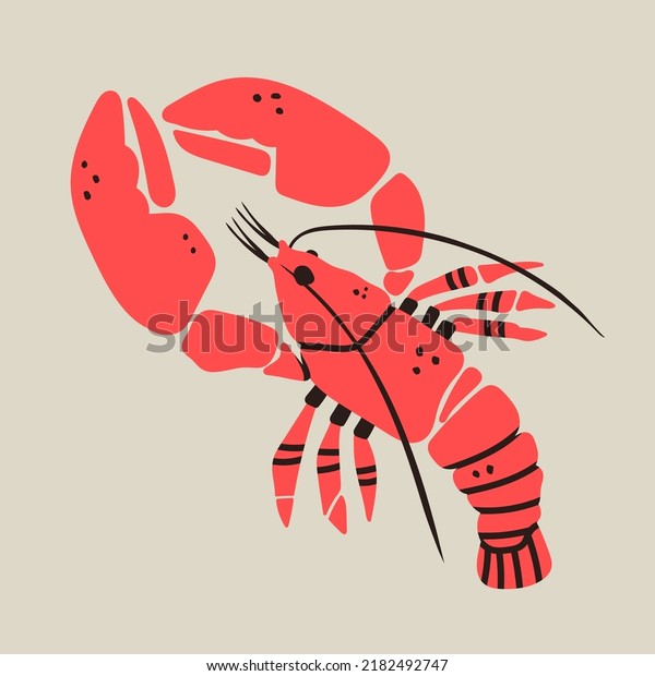 Hand drawn Lobster or crayfish. Seafood shop logo,\
signboard, restaurant menu, fish market, banner, poster design\
template. Fresh seafood or shellfish product. Trendy Vector\
illustration. Flat design