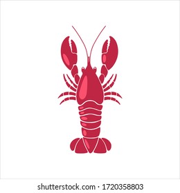 Hand drawn lobster logo. Vector flat style illustration prepared lobster isolated on white background. Healthy seafood. Design for restaurant menu, banner, print, card, invitation