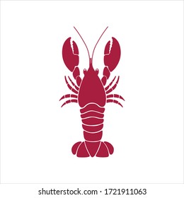 Hand drawn lobster logo. Vector flat style illustration prepared lobster isolated on white background. Healthy seafood. Design for restaurant menu, banner, print, card, invitation