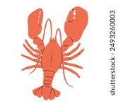 Hand drawn lobster. Restaurant menu illustration, fish market, banner, poster design template. Fresh shellfish products. Trendy vector illustration. Flat design, isolated on white background.