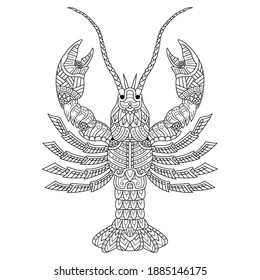 Hand drawn of lobster in zentangle style