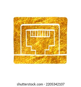Hand drawn Local area connector icon in gold foil texture vector illustration