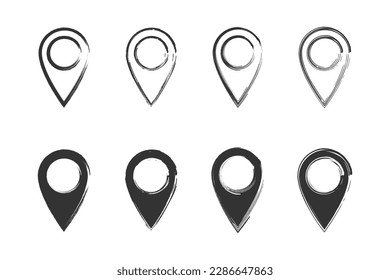 Hand drawn location pin icons. Vector illustration.