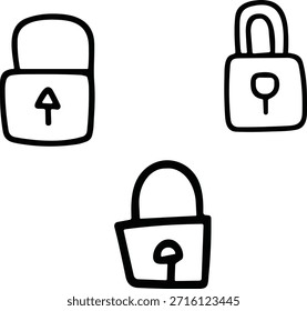 Iconos dibujados a mano de la cerradura para la seguridad y la privacidad, concepto de la seguridad cibernética